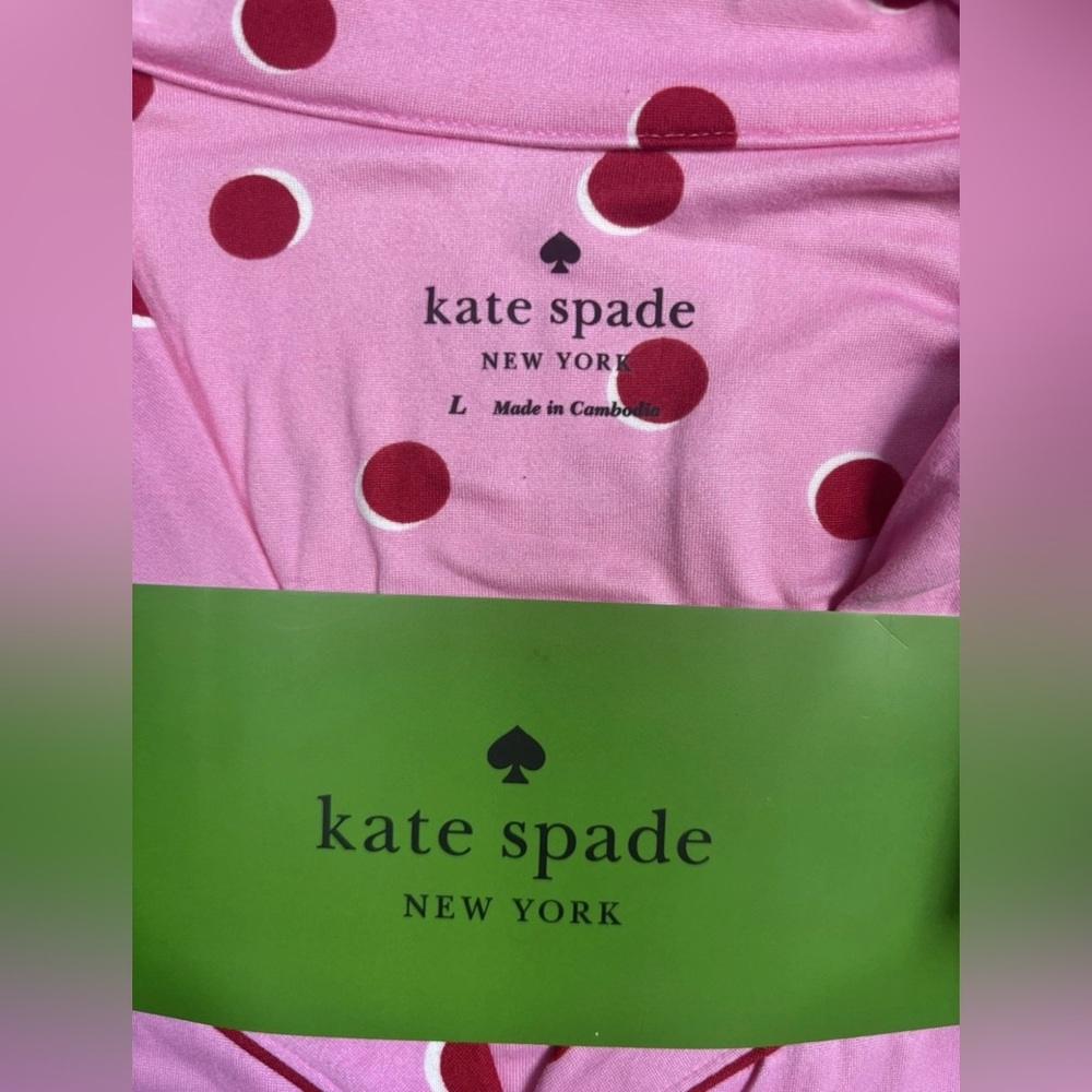 Kate Spade Long Sleeve PJ Pink with Big Red Dots Set - Picture 2 of 7